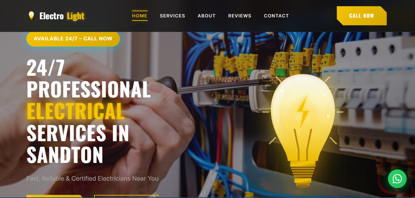 Electrolight electrical services website by SMK Web Design — designed by Stopher Malik